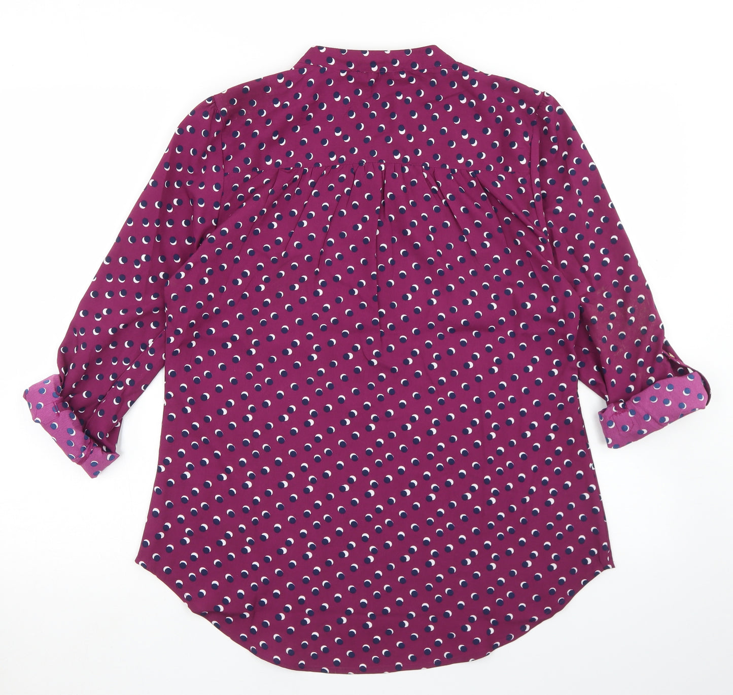 Full Circle Womens Purple Polka Dot Polyester Basic Blouse Size 14 Round Neck