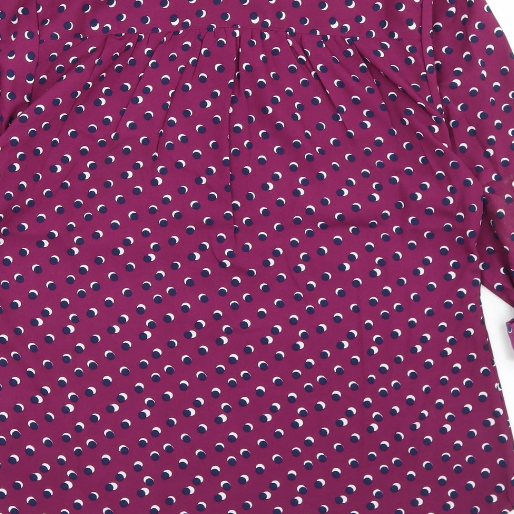 Full Circle Womens Purple Polka Dot Polyester Basic Blouse Size 14 Round Neck