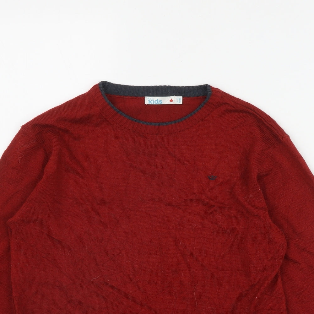 M&Co Boys Red Round Neck  Acrylic Pullover Jumper Size 12-13 Years  Pullover