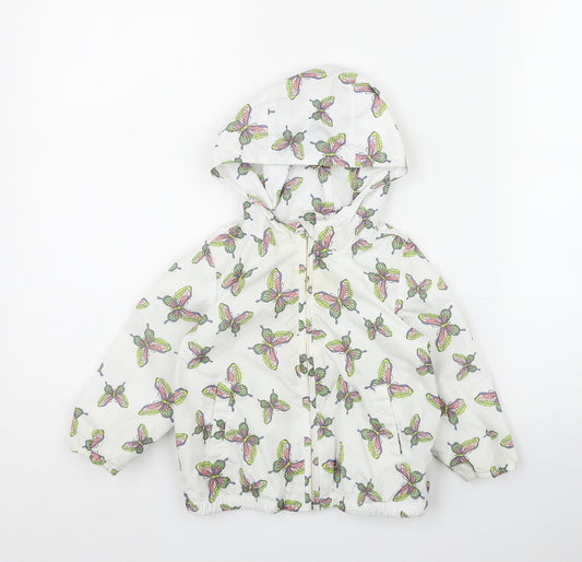 Gap Girls White Geometric  Rain Coat Jacket Size 2 Years  Zip - Butterfly Print
