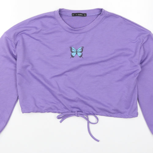 Zaful Womens Purple  Cotton Pullover Sweatshirt Size 8  Pullover - Butterfly