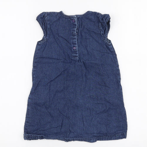 Matalan Girls Blue  100% Cotton A-Line  Size 2-3 Years  Round Neck Button