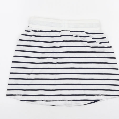 George Girls White Striped Cotton A-Line Skirt Size 7-8 Years  Regular Drawstring
