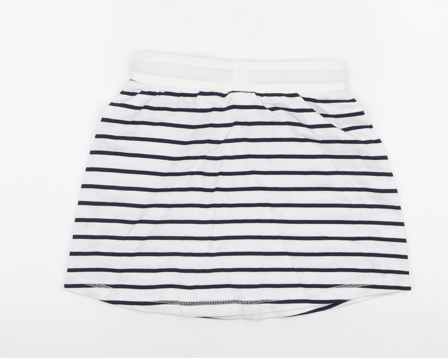 George Girls White Striped Cotton A-Line Skirt Size 7-8 Years  Regular Drawstring
