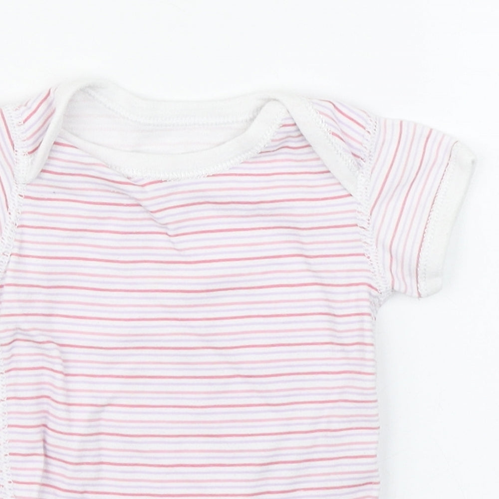 Marks and Spencer Girls Pink Striped 100% Cotton Babygrow One-Piece Size 0-3 Months  Button