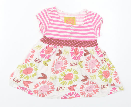 NEXT Girls Pink Striped Cotton Skater Dress  Size 5 Years  Crew Neck Pullover - Hello Flowers