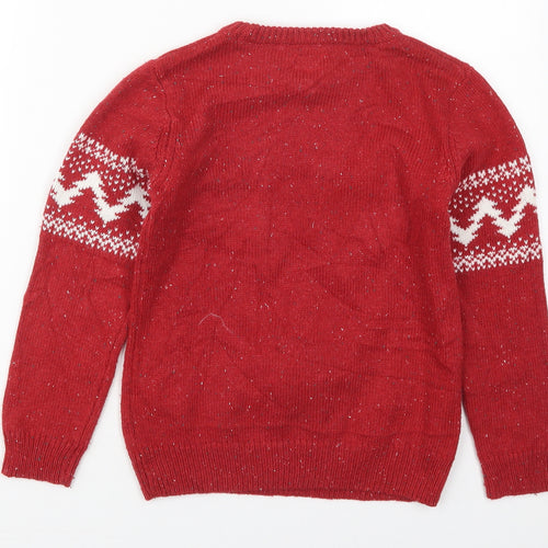 NEXT Boys Red Crew Neck  Acrylic Pullover Jumper Size 8 Years  Pullover - Rudolph