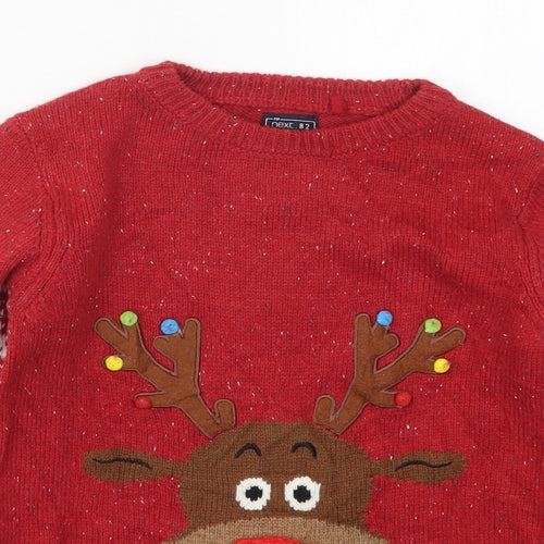 NEXT Boys Red Crew Neck  Acrylic Pullover Jumper Size 8 Years  Pullover - Rudolph