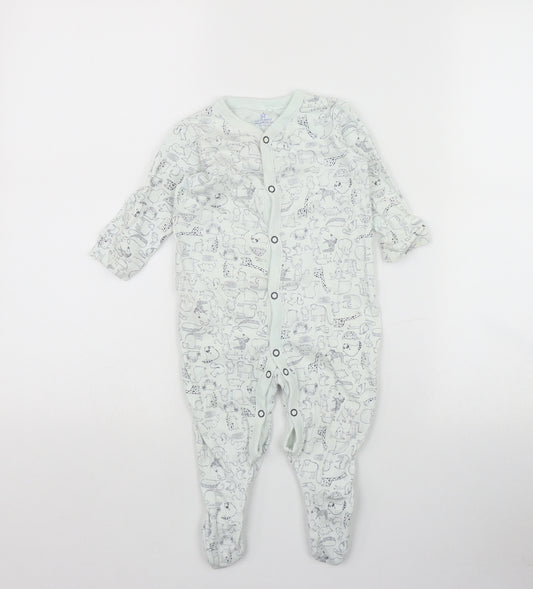 NEXT Baby White Geometric Cotton Coverall One-Piece Size 6-9 Months  Snap - Animals Print