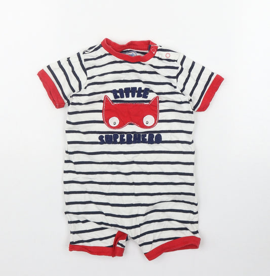 Earlydays Boys White Striped Cotton Coverall One-Piece Size 9-12 Months  Snap - 'Little Superhero'