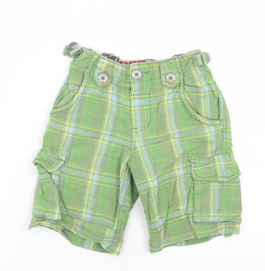 NEXT Boys Green Plaid Cotton Cargo Shorts Size 4 Years  Regular Buckle