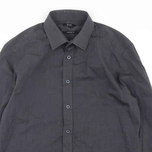 F&F Mens Grey  Polyester  Dress Shirt Size 14.5 Collared Button