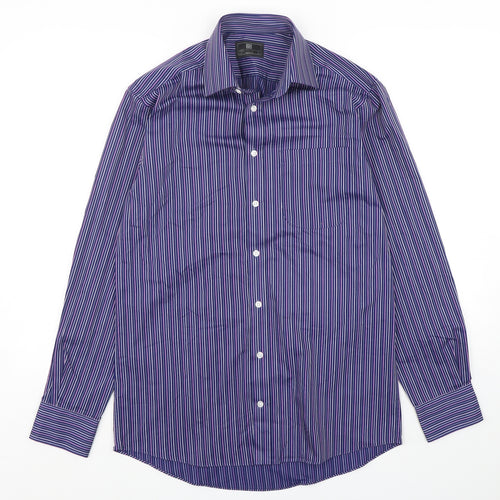Marks and Spencer Mens Purple Striped Polyester  Dress Shirt Size 14.5 Collared