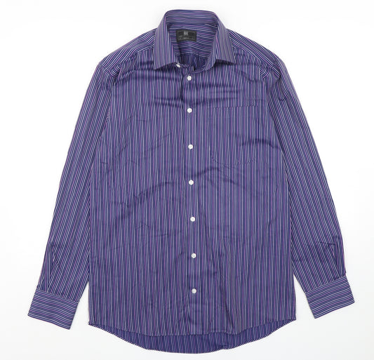 Marks and Spencer Mens Purple Striped Polyester  Dress Shirt Size 14.5 Collared
