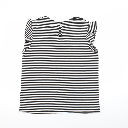 NAF NAF Womens White Striped Polyester Basic T-Shirt Size L Round Neck