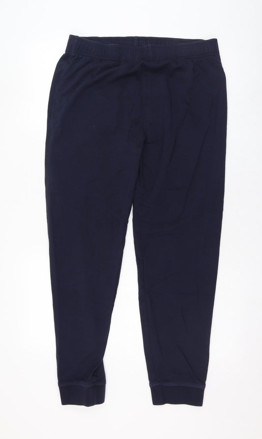 Marks and Spencer Mens Blue  Cotton Jogger Trousers Size M L27 in Regular