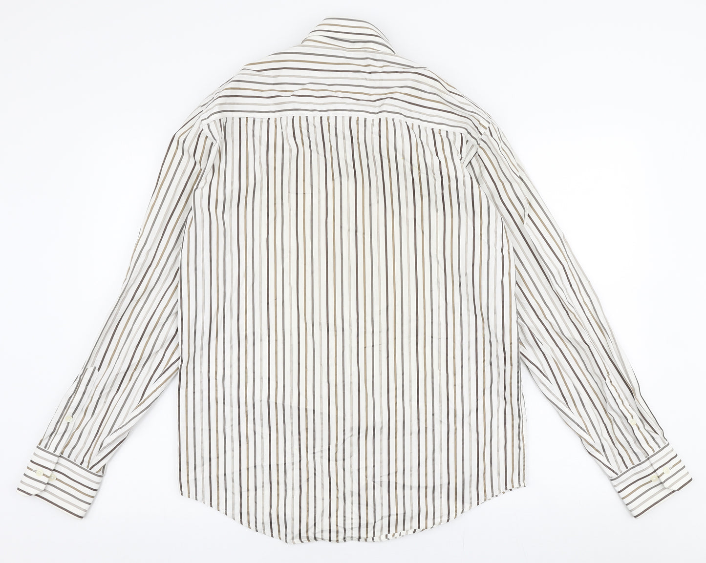 NEXT Mens Beige Striped Cotton  Dress Shirt Size 15.5 Collared Button