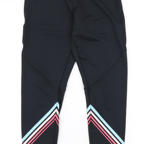 Dunnes Stores Womens Black Striped Polyester Capri Leggings Size S L26 in Slim Pullover