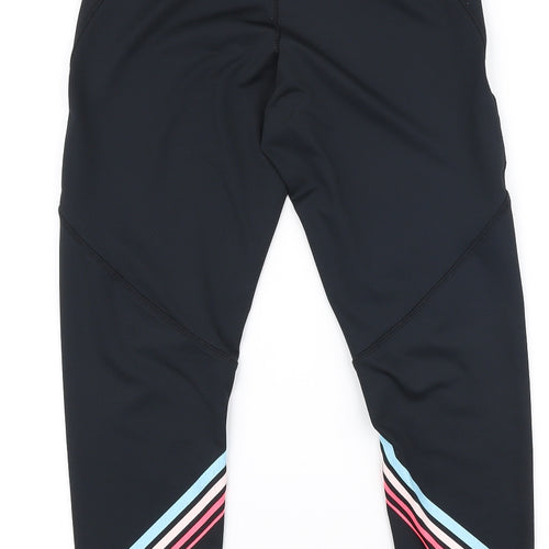 Dunnes Stores Womens Black Striped Polyester Capri Leggings Size S L26 in Slim Pullover