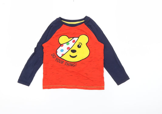 George Boys Red Crew Neck  Cotton Pullover Jumper Size 2-3 Years   - Pudsey