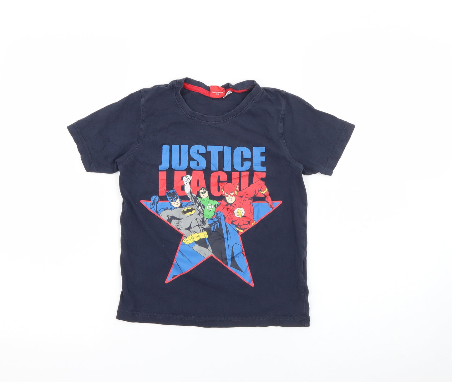 Justice League Boys Blue  Cotton Pullover T-Shirt Size 6-7 Years Crew Neck