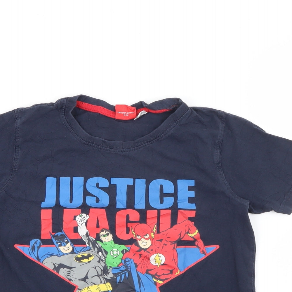 Justice League Boys Blue  Cotton Pullover T-Shirt Size 6-7 Years Crew Neck
