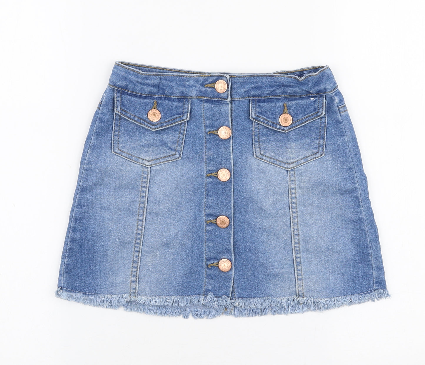 Denim Co Girls Blue  Cotton A-Line Skirt Size 6-7 Years  Regular Button