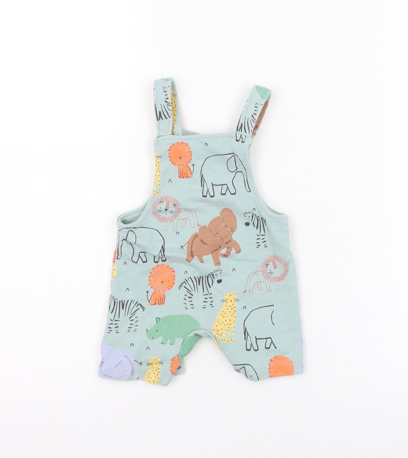 F&F Boys Green  Cotton Dungaree One-Piece Size 3-6 Months  Button - Animal