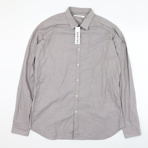 Caliban Mens Grey  Cotton  Dress Shirt Size 17 Collared Button