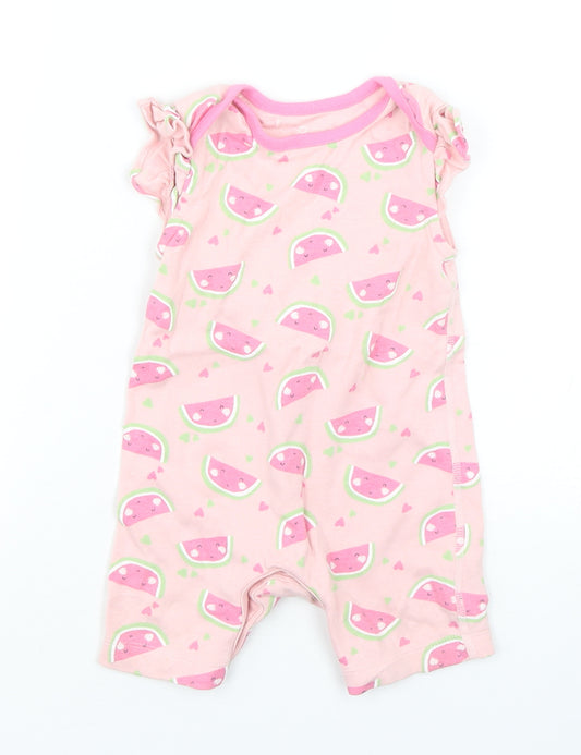 Mothercare Girls Pink Geometric Cotton Romper One-Piece Size 9-12 Months   - Watermelon