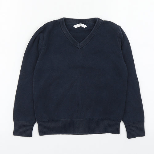 Marks and Spencer Boys Blue V-Neck  Cotton Pullover Jumper Size 5-6 Years  Pullover