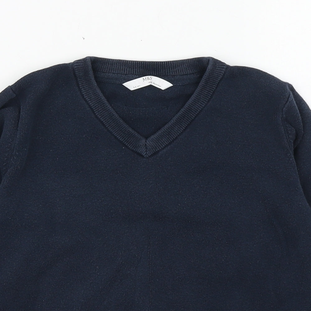 Marks and Spencer Boys Blue V-Neck  Cotton Pullover Jumper Size 5-6 Years  Pullover
