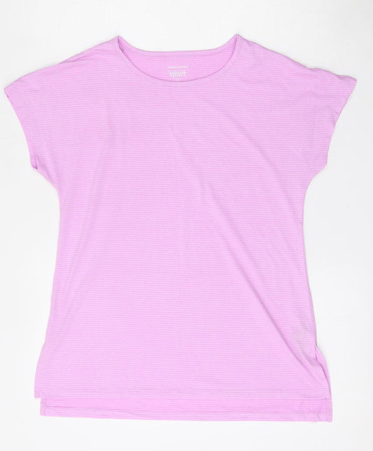 Dunnes Stores Womens Pink Striped Polyester Basic T-Shirt Size XS Round Neck