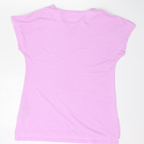 Dunnes Stores Womens Pink Striped Polyester Basic T-Shirt Size XS Round Neck