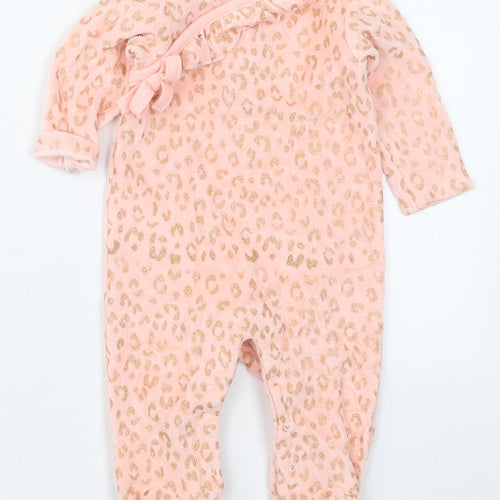 Chick Pea Girls Pink Animal Print Cotton Coverall One-Piece Size 3-6 Months  Button