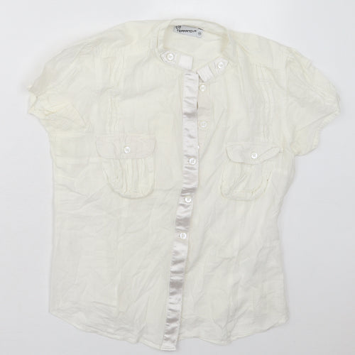 Terranova Womens Ivory  Cotton Basic Button-Up Size M Round Neck