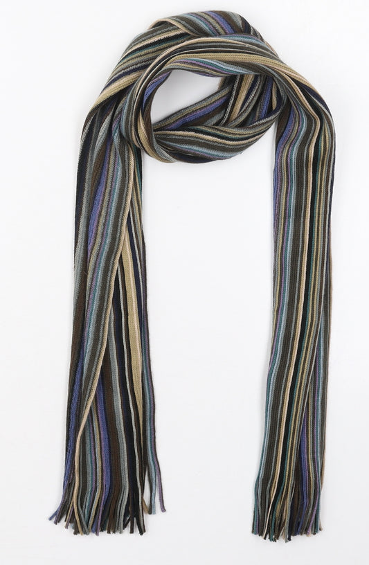 Marks and Spencer Mens Blue Striped Acrylic Rectangle Scarf Scarf One Size   - Brown