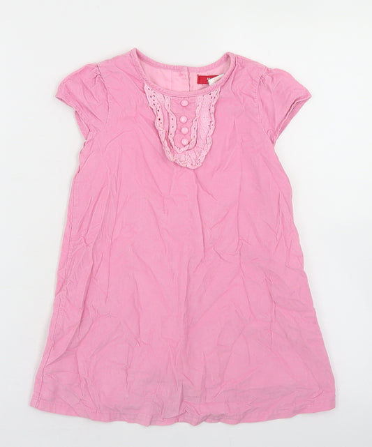 Strawberry Faire Girls Pink  Cotton A-Line  Size 4 Years  Round Neck Button