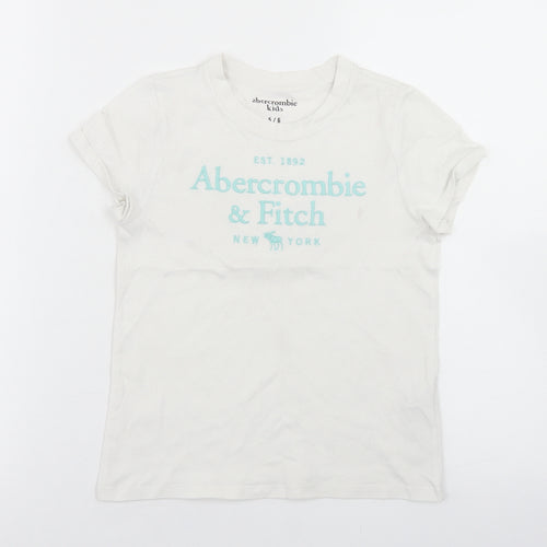 abercrombie kids Girls White  Cotton Basic T-Shirt Size 5-6 Years Crew Neck