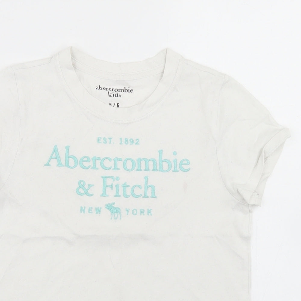 abercrombie kids Girls White  Cotton Basic T-Shirt Size 5-6 Years Crew Neck