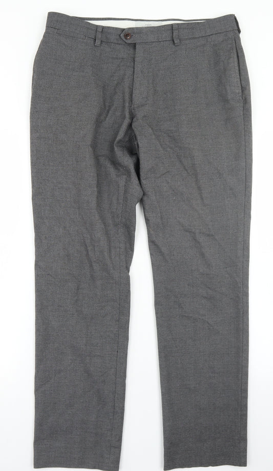 NEXT Mens Grey  Cotton Dress Pants Trousers Size 34 in L28 in Regular Hook & Eye
