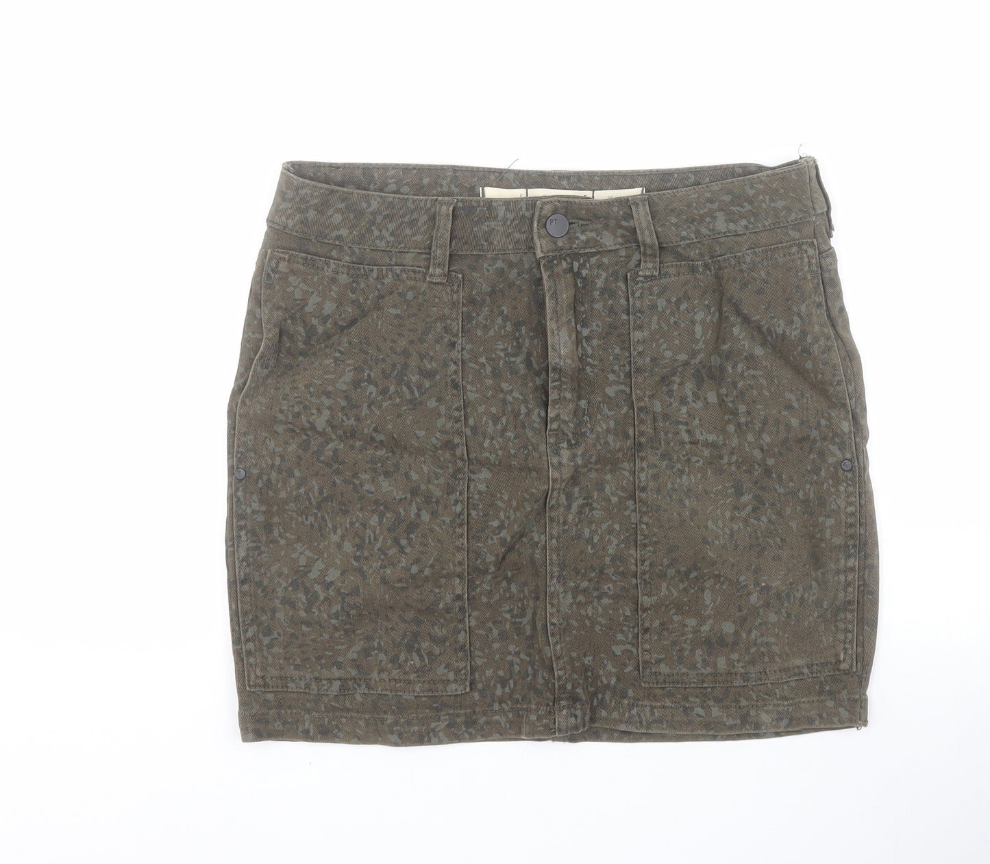 Part Two Womens Green Animal Print Cotton Mini Skirt Size 12   Zip