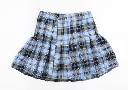 New Look Girls Blue Plaid Polyester Pleated Skirt Size 10 Years  Regular Zip