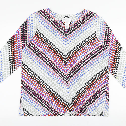 Alfred Dunner Womens Multicoloured Geometric Cotton Jersey Blouse Size M V-Neck