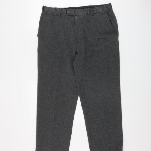 F&F Mens Grey Herringbone Polyester Trousers  Size 36 in L29 in Regular Zip