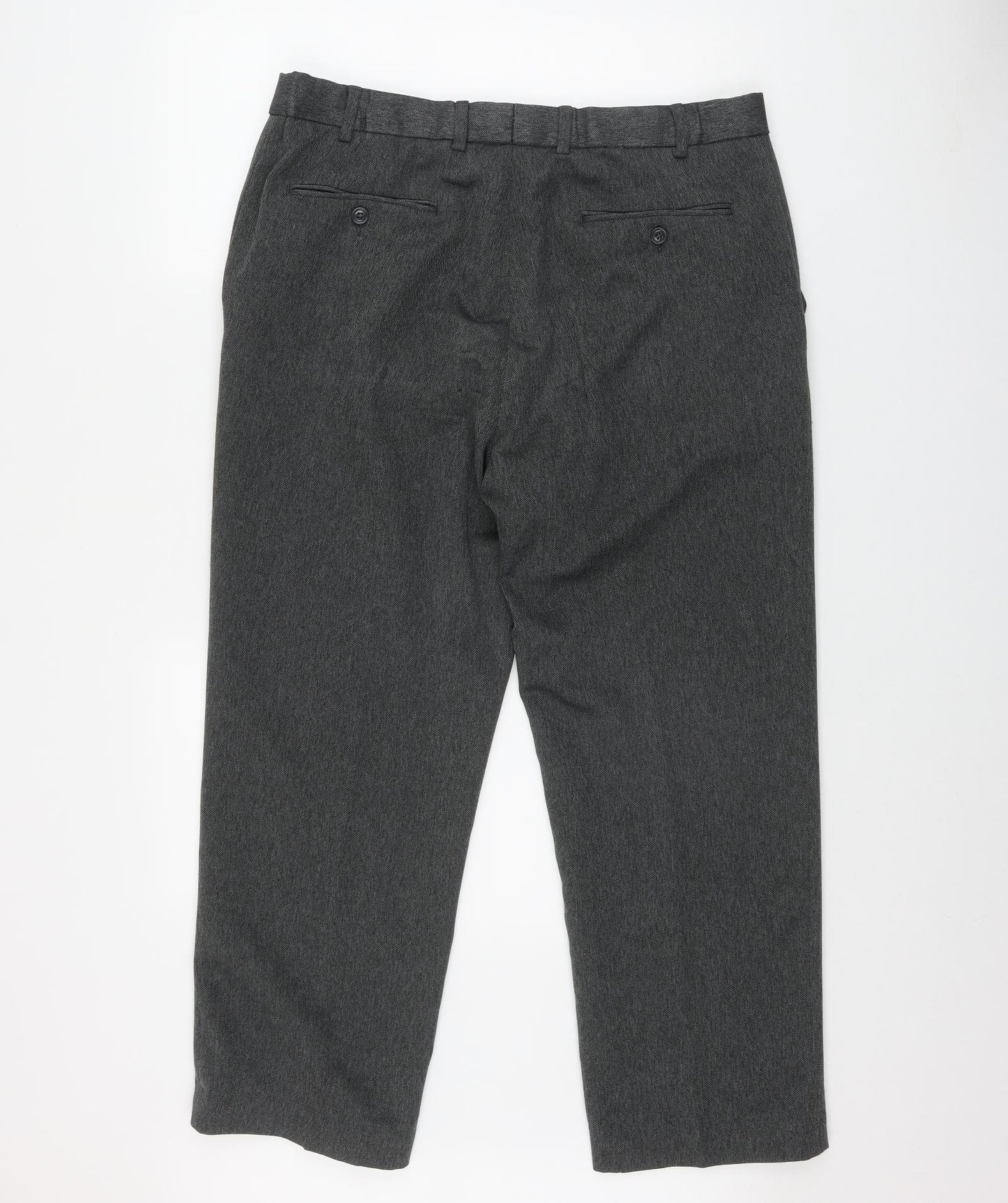 F&F Mens Grey Herringbone Polyester Trousers  Size 36 in L29 in Regular Zip