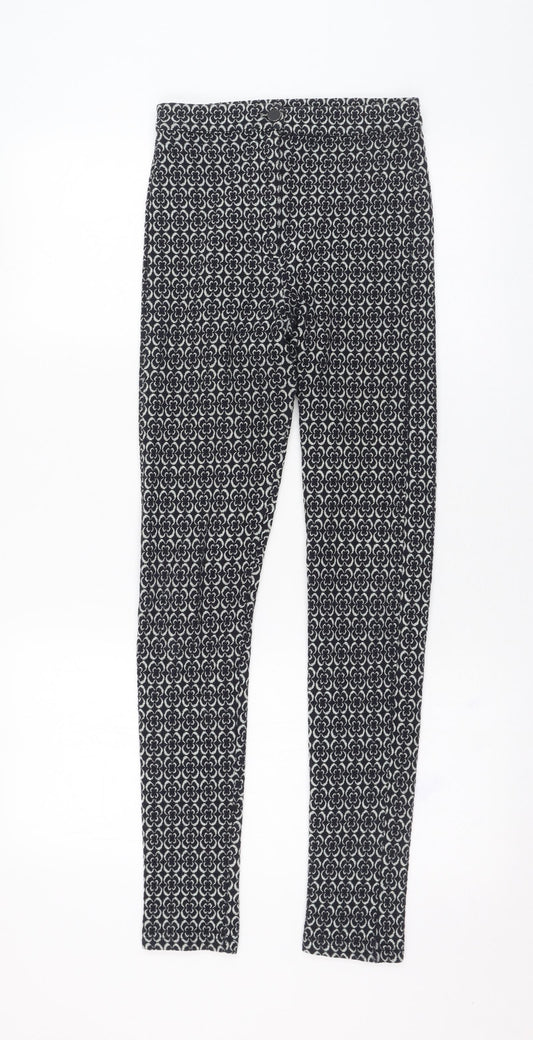 Topshop Womens Black Geometric Polyester Capri Leggings Size 8 L28 in