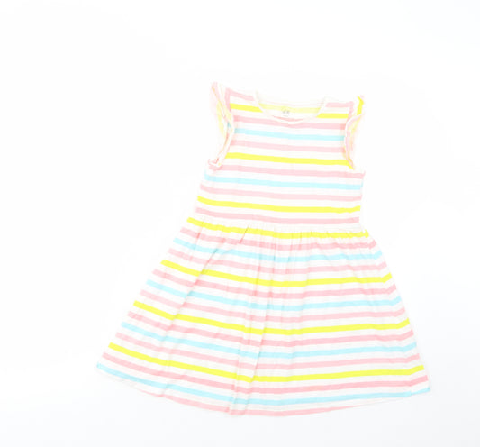 H&M Girls Multicoloured Striped Cotton Fit & Flare  Size 7-8 Years  Crew Neck Pullover