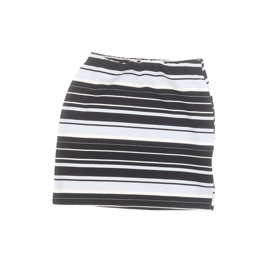 New Look Womens Blue Striped Polyester Mini Skirt Size 8  Regular Pull On