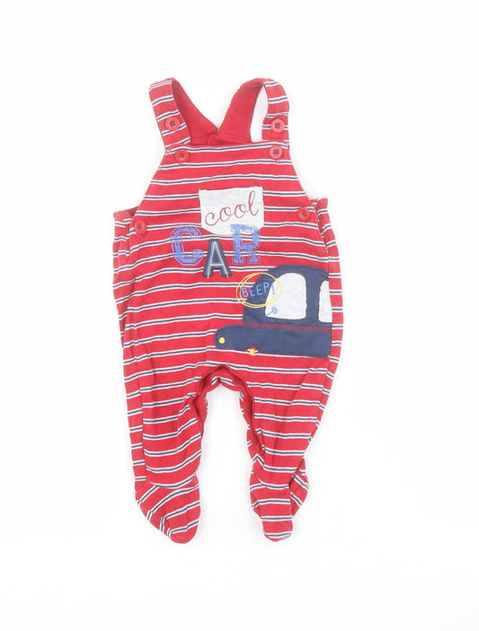 Mothercare Baby Red Striped 100% Cotton Babygrow One-Piece Size 0-3 Months  Button - Car